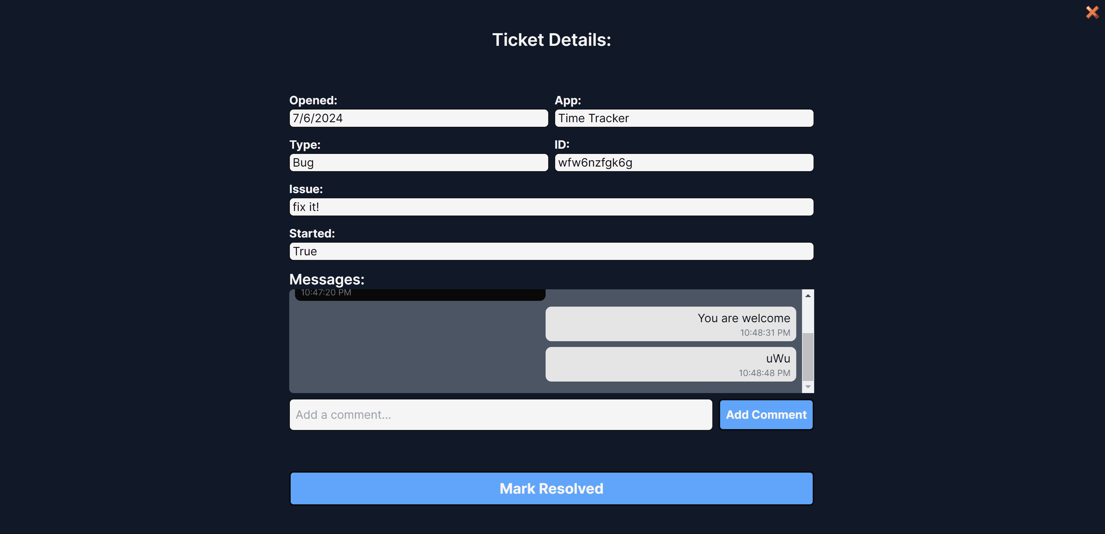 Ticket Details Screenshot